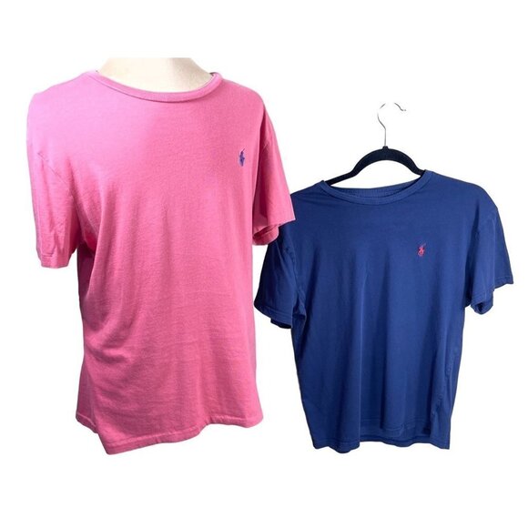 2 Polo Ralph Lauren Men's Short Sleeve T-Shirts Salmon Pink Navy Blue Size S - Picture 1 of 8